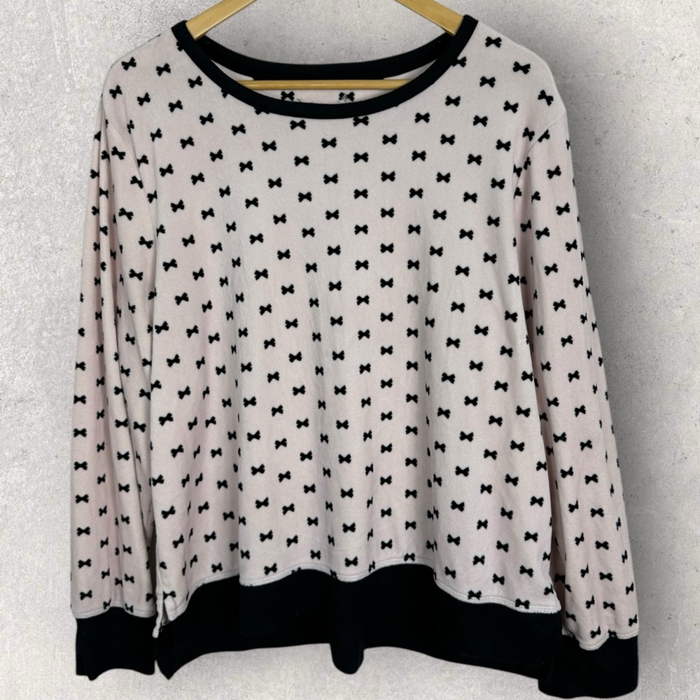 Kate Spade Pink Bow Print Fleece Sweatshirt Top Womens Size XL Loungewear Cozy - Picture 2 of 14